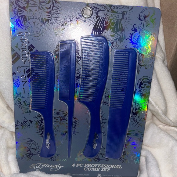 Ed Hardy 4 pc professional navy blue 1971 comb grooming set styling tail dresser - Picture 2 of 15